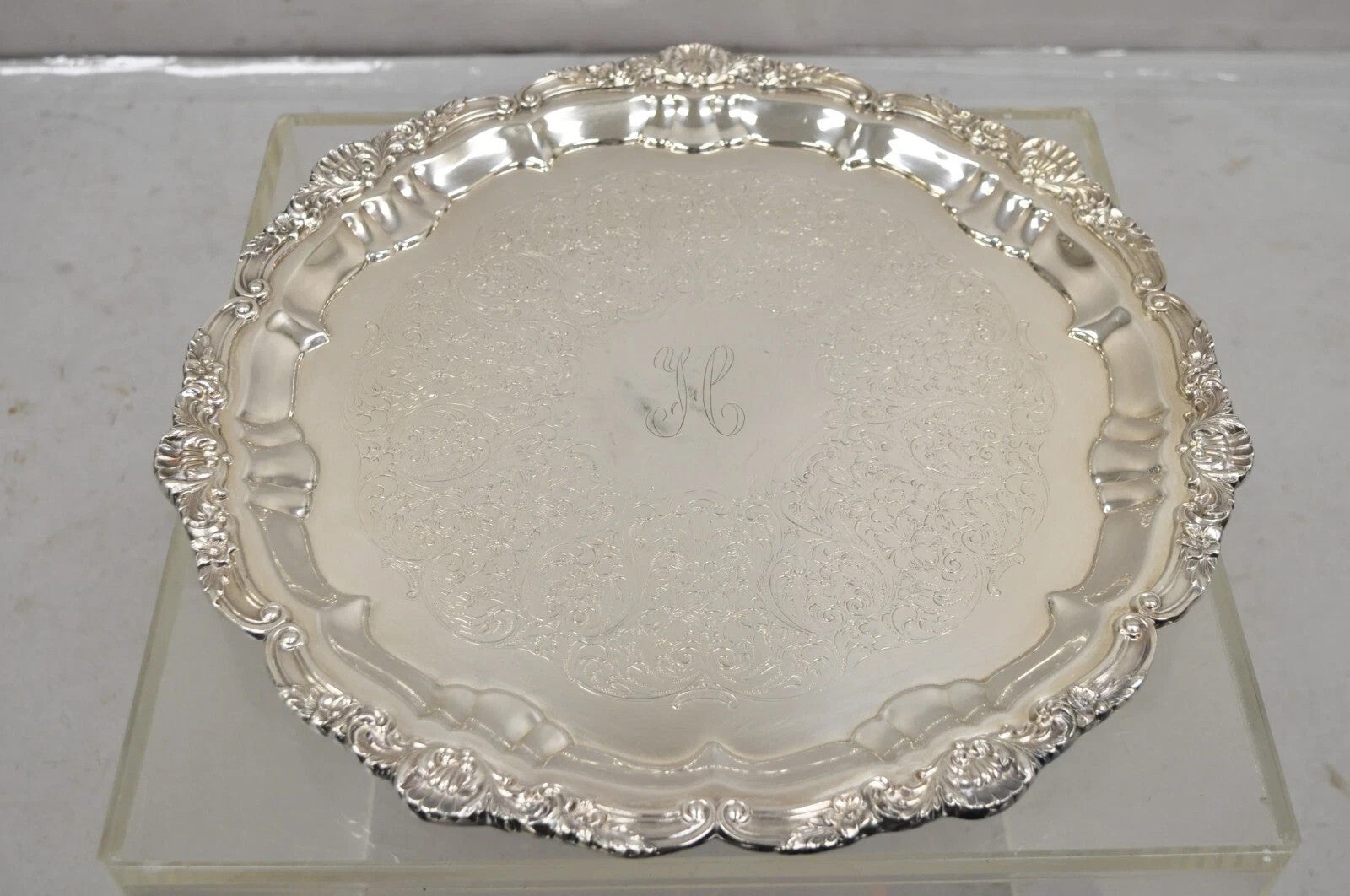 Vintage EPCA Silverplate by Poole 3216 Round Salver Platter Tray - Engraved