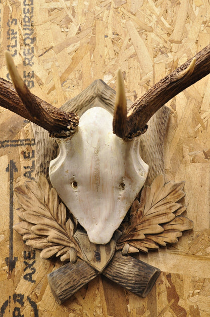 Antique Black Forest Victorian Wall Mounted Taxidermy Large Deer Skull & Antlers