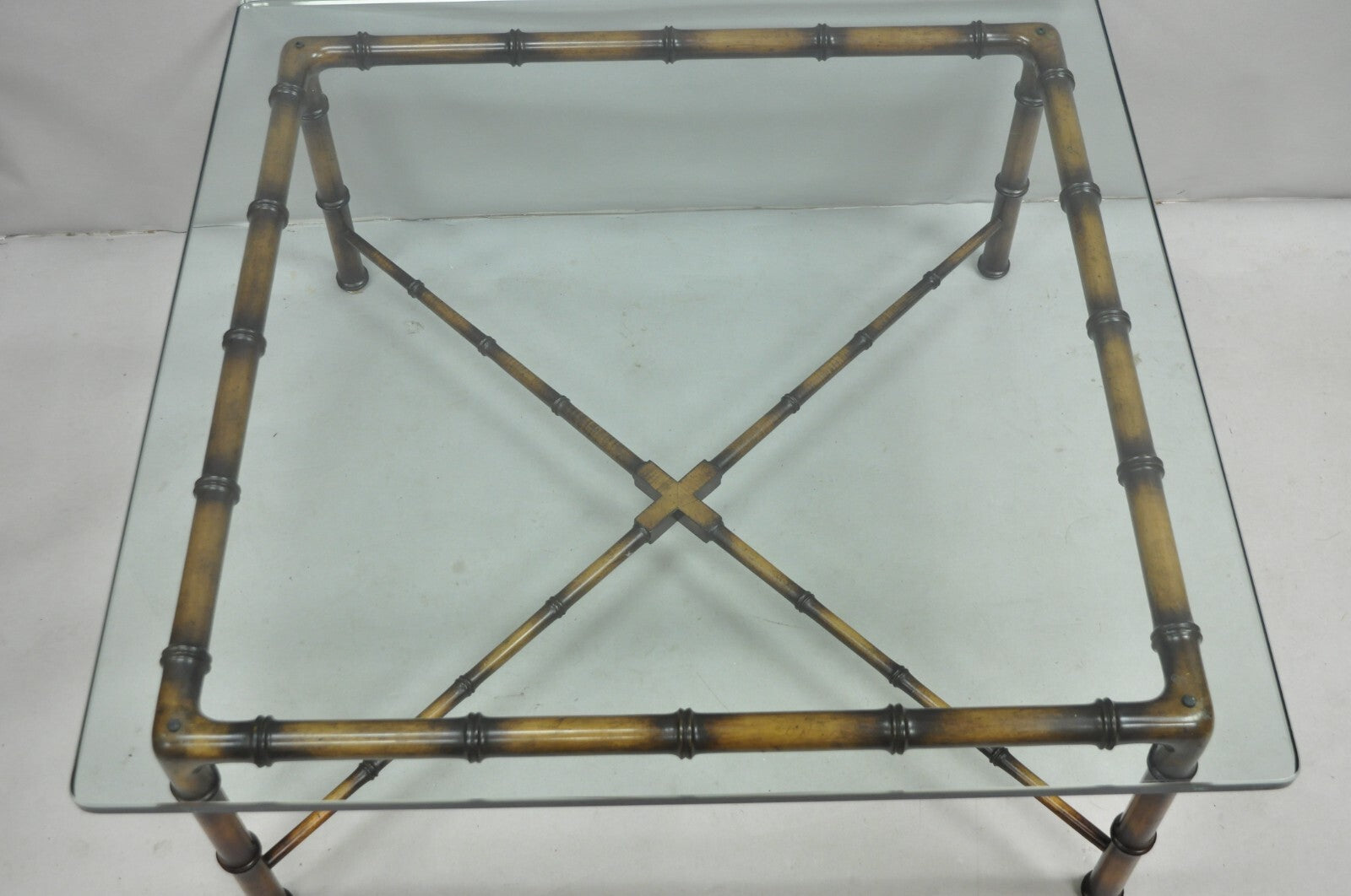 Vintage Hollywood Regency Chinese Chippendale Faux Bamboo Square Coffee Table