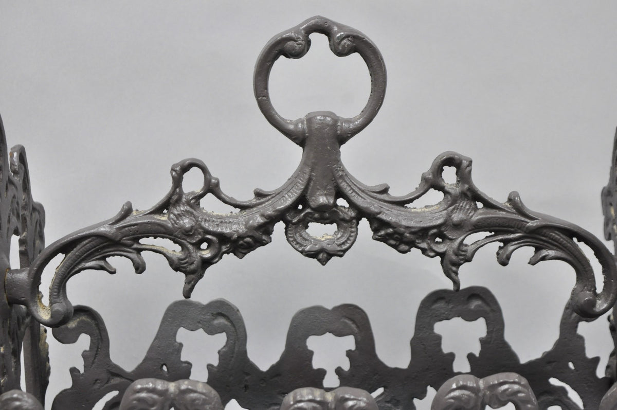 Vintage French Renaissance Victorian Style Cast Iron Magazine Rack with Cherubs