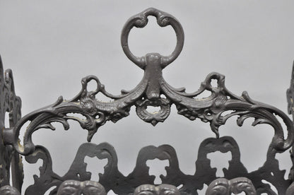 Vintage French Renaissance Victorian Style Cast Iron Magazine Rack with Cherubs