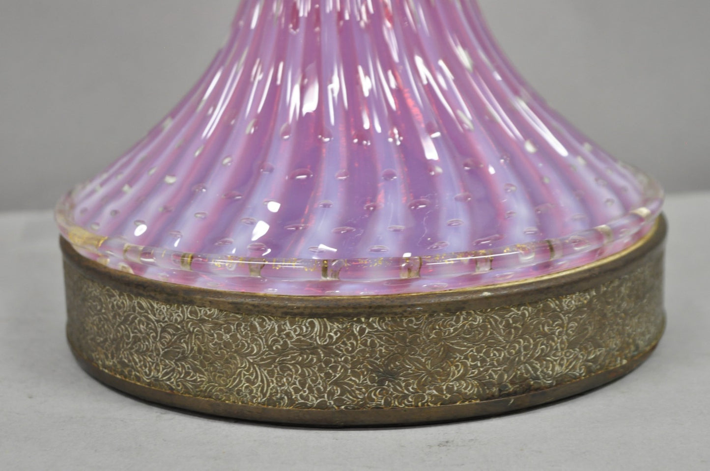 Vintage Italian Mid Century Modern Murano Pink & Purple Bubble Glass Table Lamp