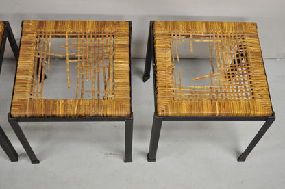 Mid Century Modern Danny Ho Fong Tropi-Cal Iron Cane Side Table Stool - Set of 4