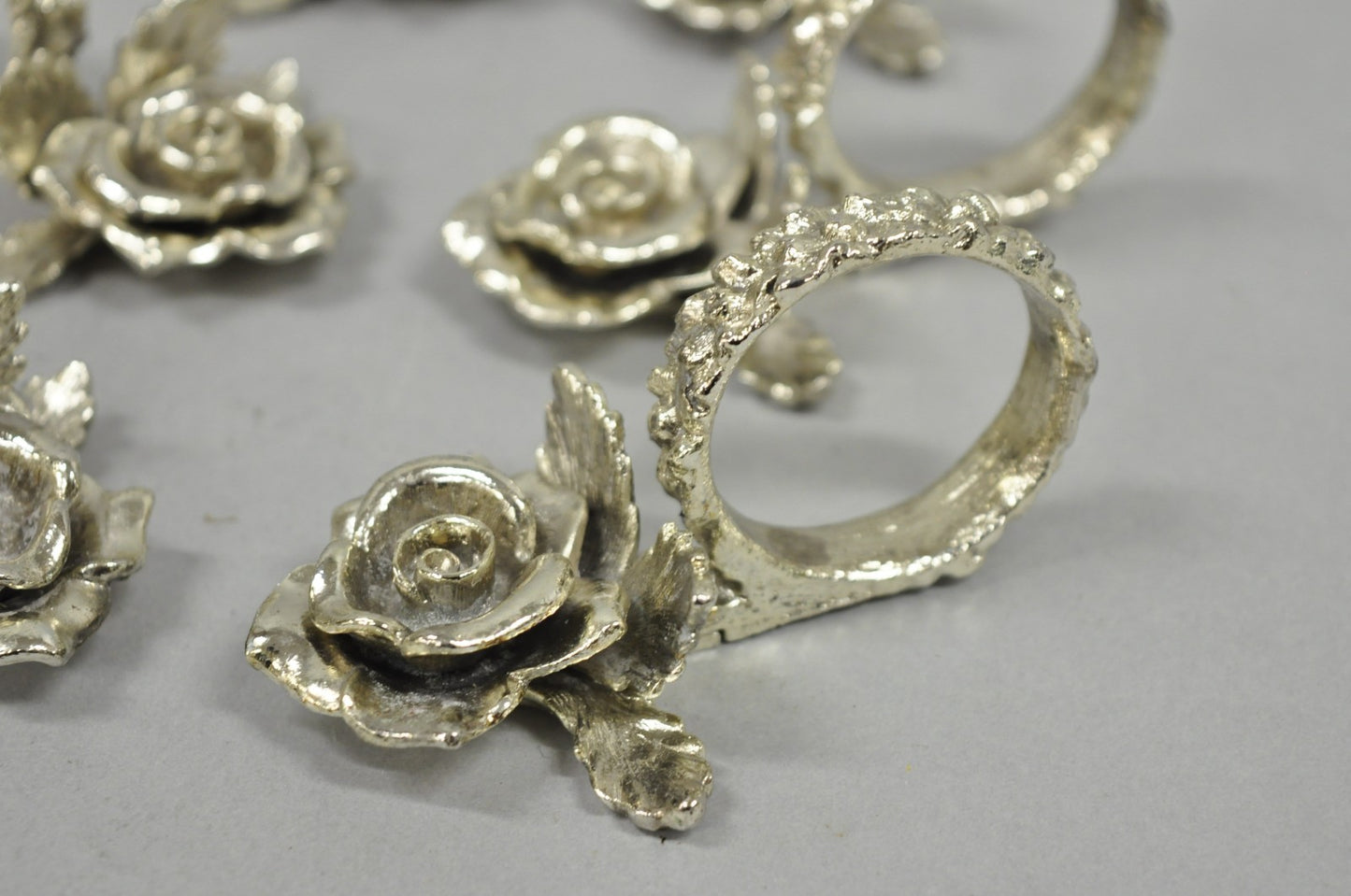 Vintage Princess House Victorian Rose Silver Plated Napkin Rings - 7 Pc Set