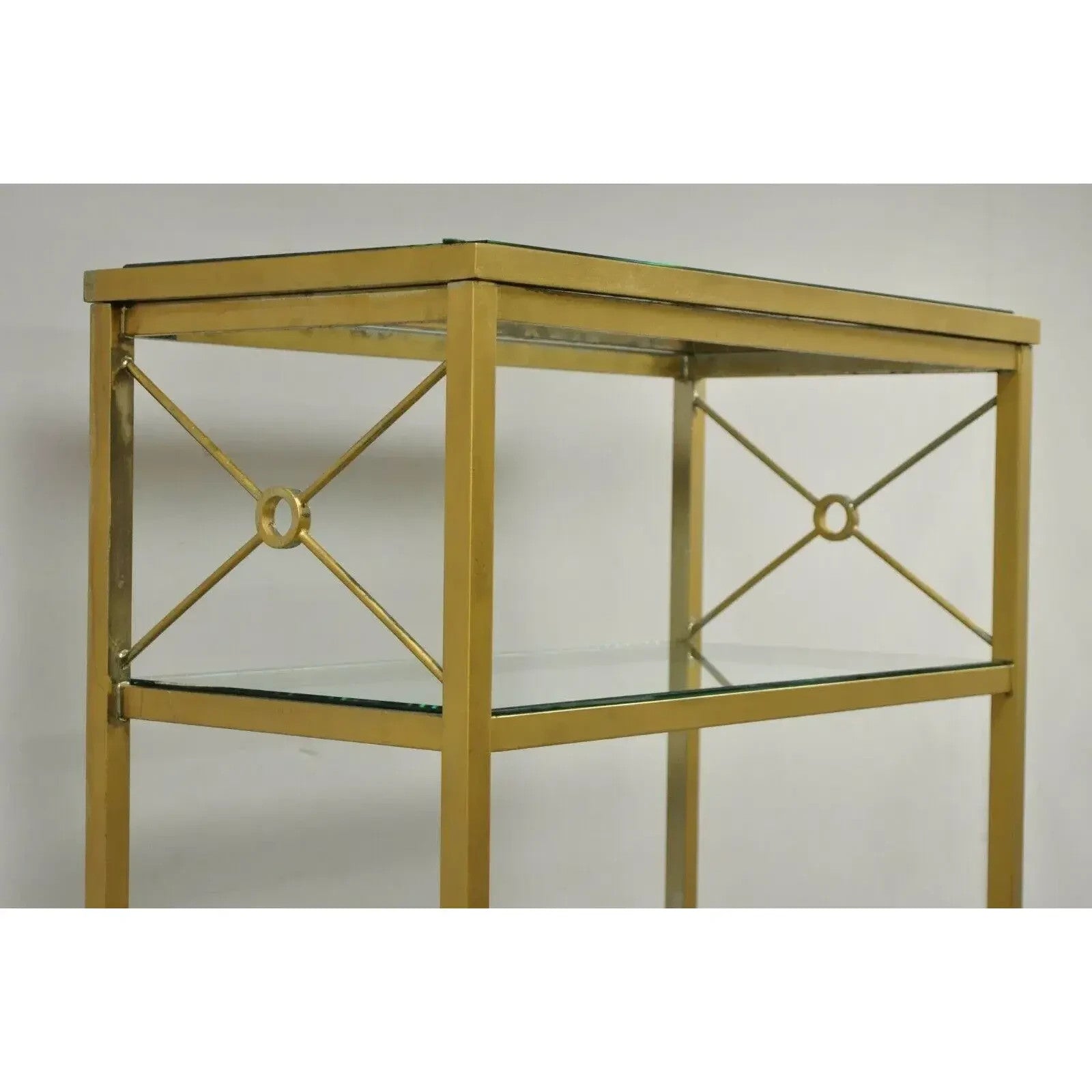 Vintage Hollywood Regency Modern Brass Plated Metal Gold X-Form Etagere Bookcase