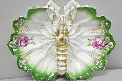 Antique Bavarian German Porcelain Gold Gilded Hand Painted Lobster Divided Dish