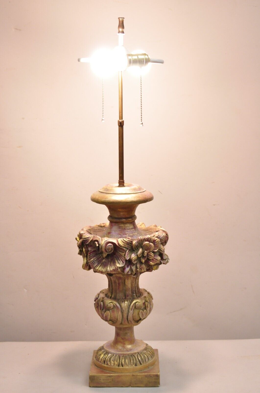 Vintage Italian Hollywood Regency Pink & Gold Ceramic Table Lamp by Brach Allen