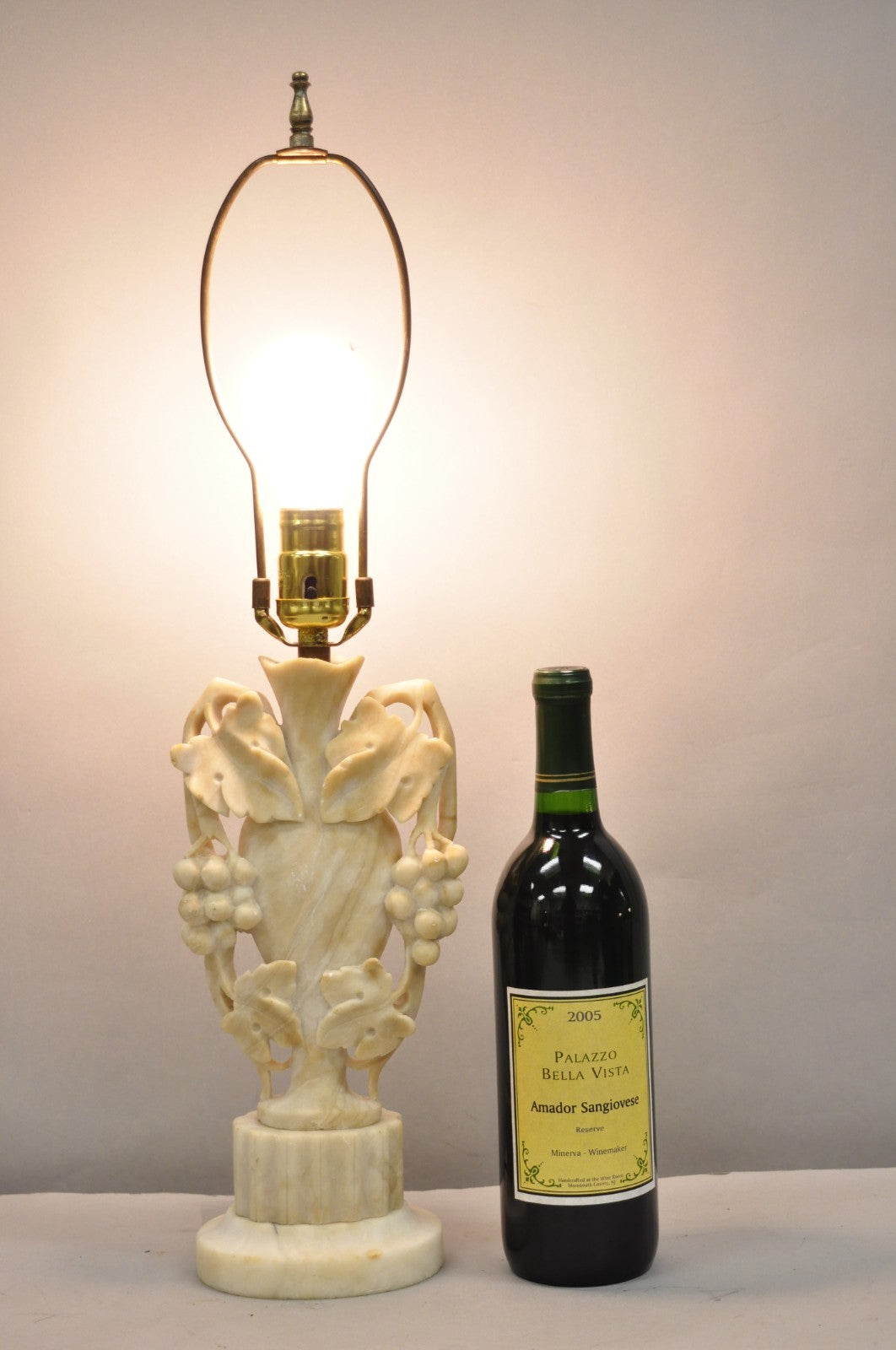 Art Nouveau Italian Carved Alabaster Marble Small Urn & Grapevine Table Lamp