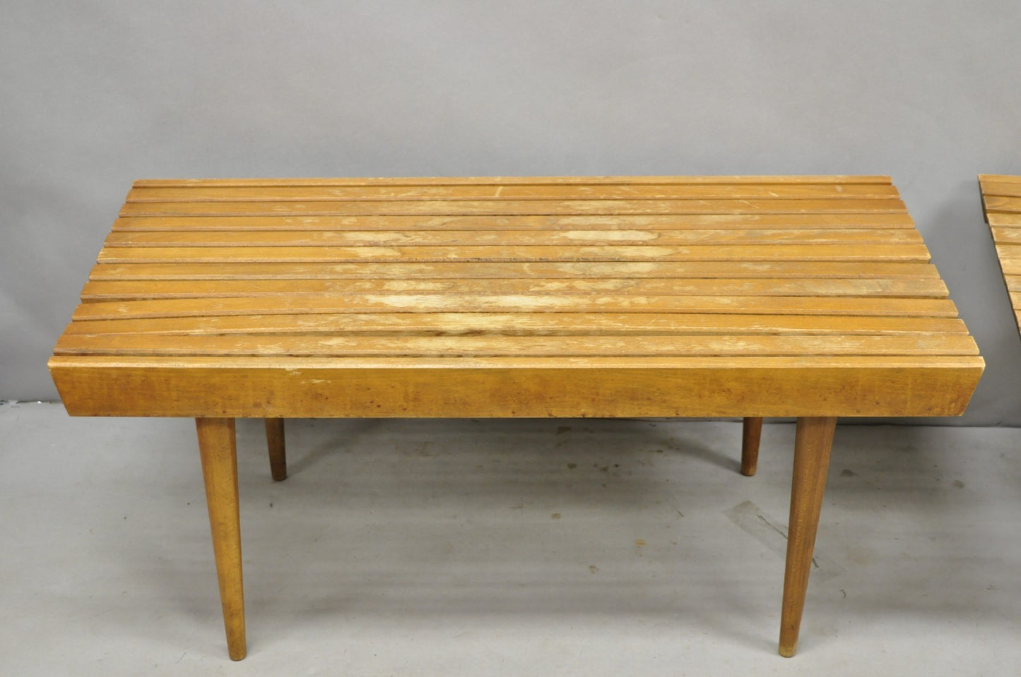 Vintage Mid Century Modern 36" Wood Slat Bench Coffee Table Side Table - a Pair