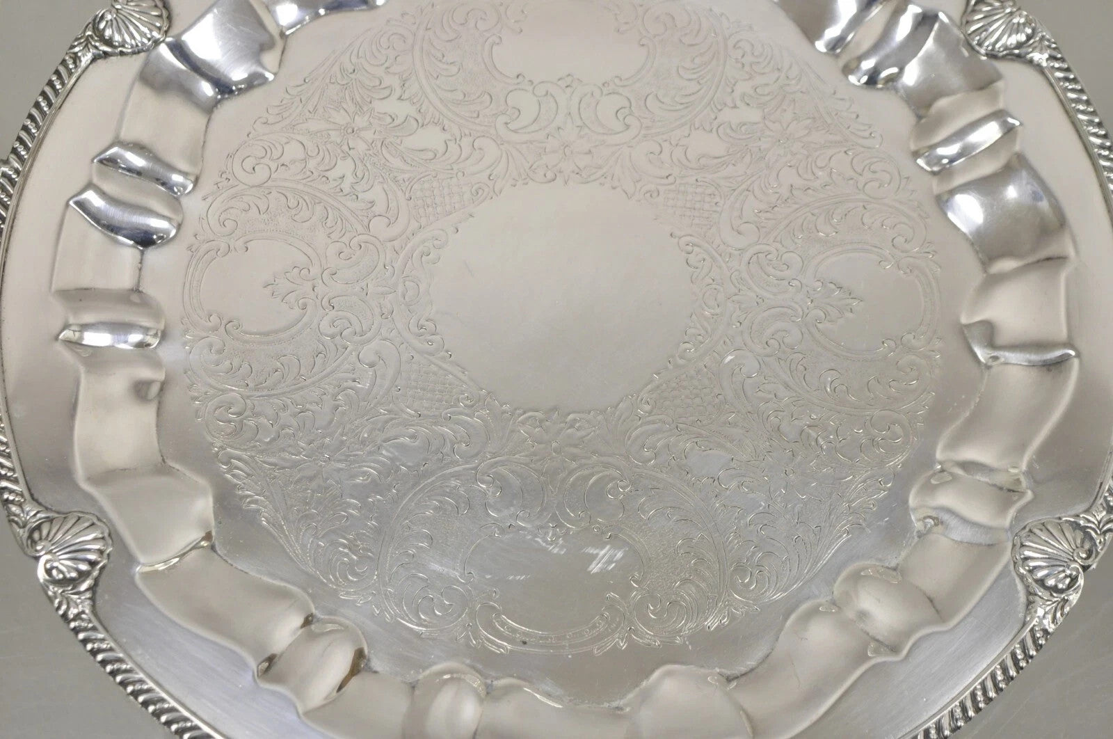 Vintage Federal Silver Co Silver Plated Round Twin Handle Bar Platter Tray