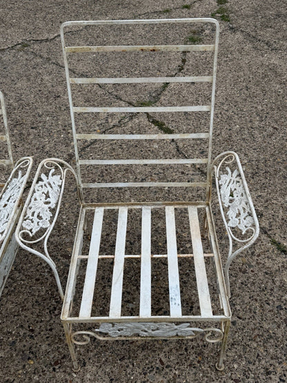 Vintage Russell Woodard "Kissing Birds" Wrought Iron Patio Lounge Chair - Pair