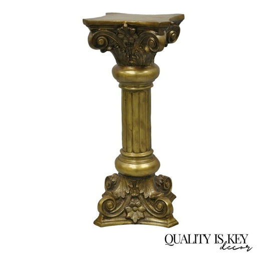 Vintage Brass Bronze Fluted Corinthian Column 29" Classical Pedestal Plant Stand