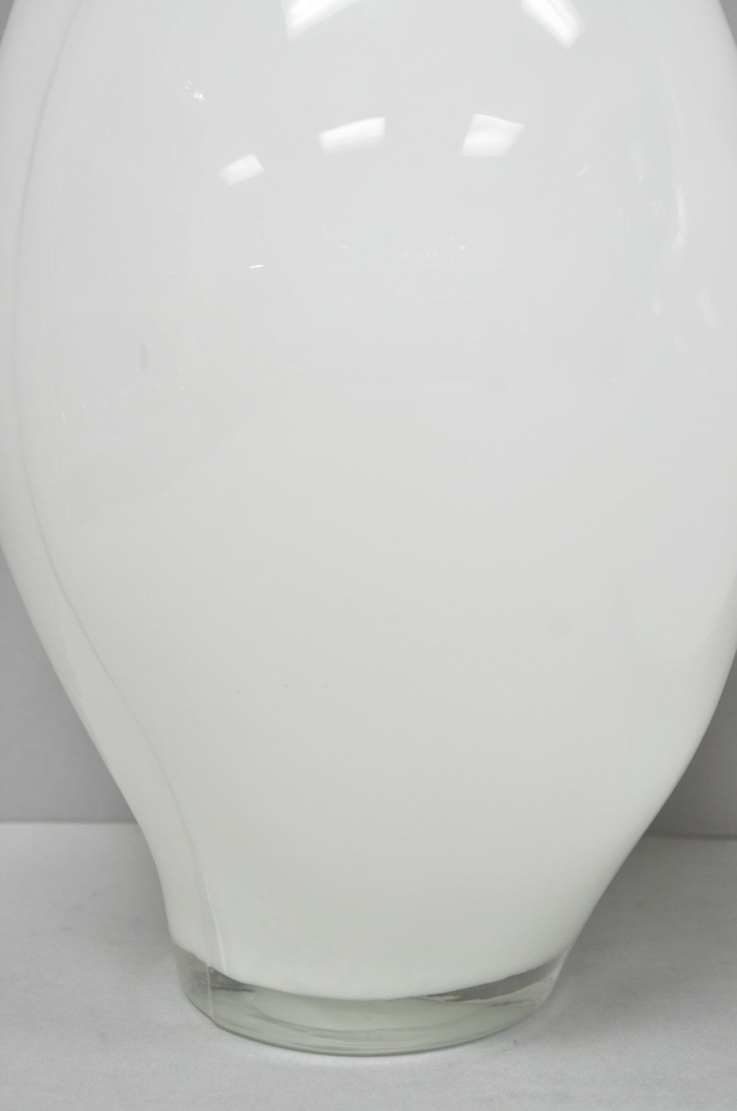 Decorative Modern White Bulbous Art Glass Vessel Vase by Lazy Susan - 2 Pc Set