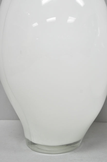 Decorative Modern White Bulbous Art Glass Vessel Vase by Lazy Susan - 2 Pc Set