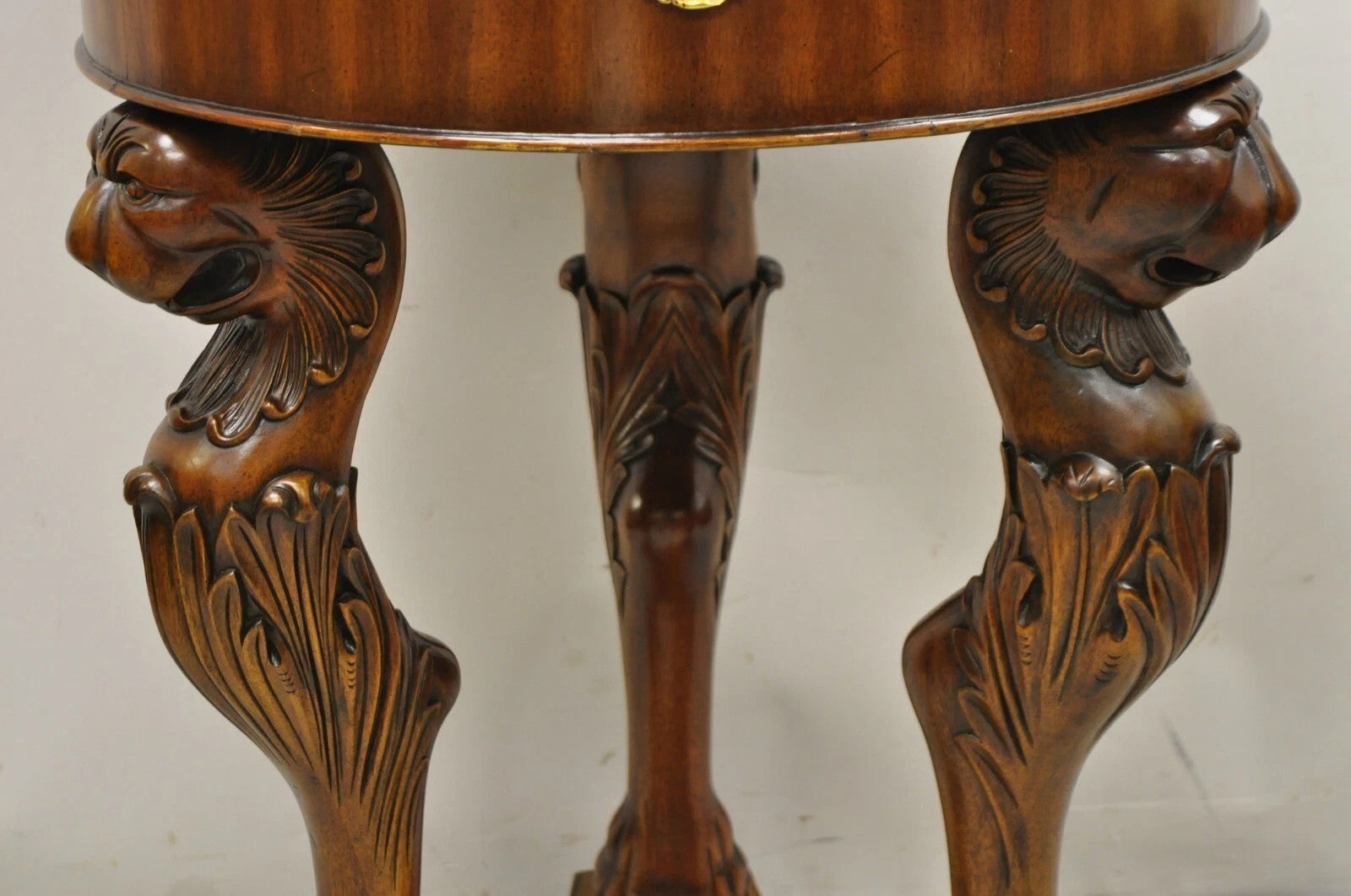 Maitland Smith Regency Style Mahogany Carved Lion Leather Base Cellarete Planter