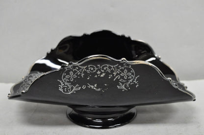 Vintage Rockwell Black Amethyst Glass Sterling Silver Overlay Centerpiece Dish