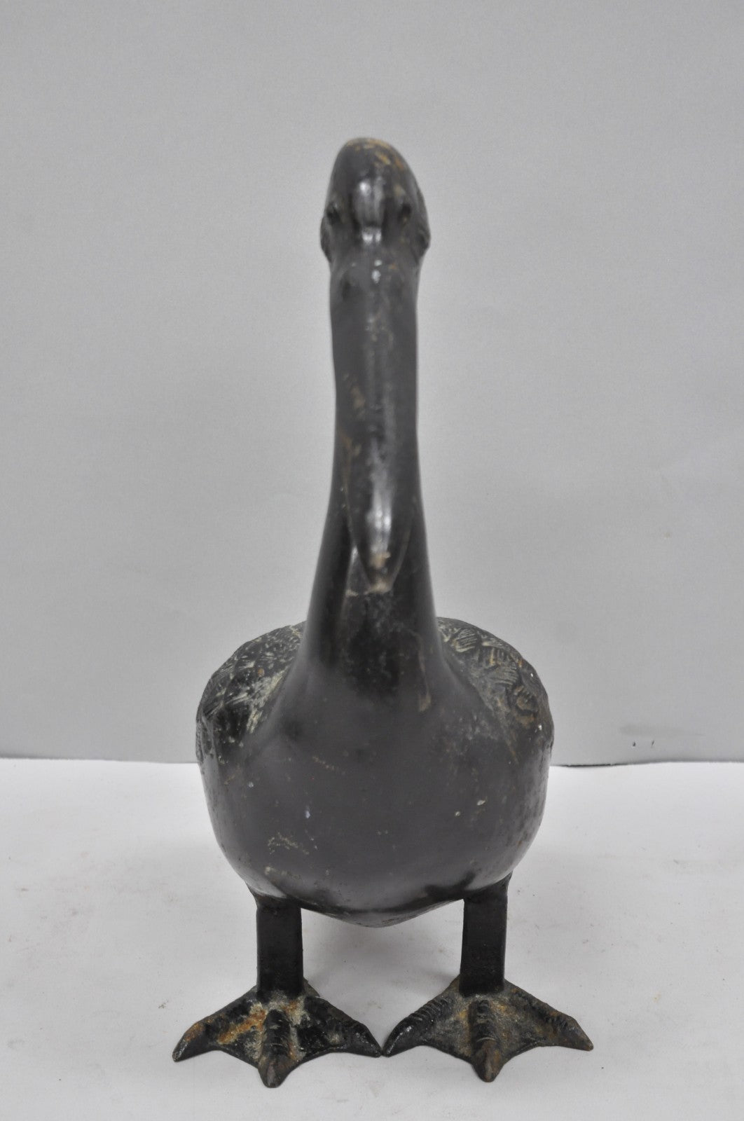 Vintage Japanese Cast Iron Black 17" Pelican Bird Garden Statue Sculpture