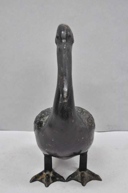 Vintage Japanese Cast Iron Black 17" Pelican Bird Garden Statue Sculpture