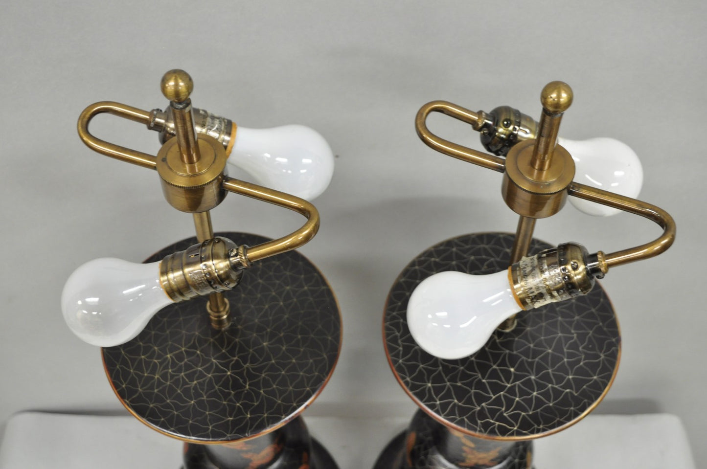 Louis Baldinger & Sons Contemporary Black & Gold Painted Table Lamps - a Pair