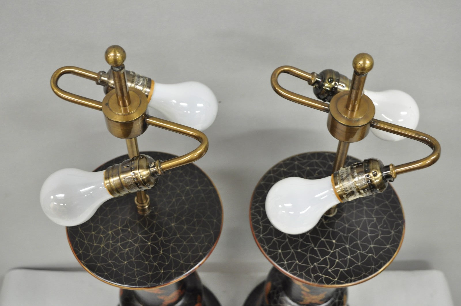 Louis Baldinger & Sons Contemporary Black & Gold Painted Table Lamps - a Pair