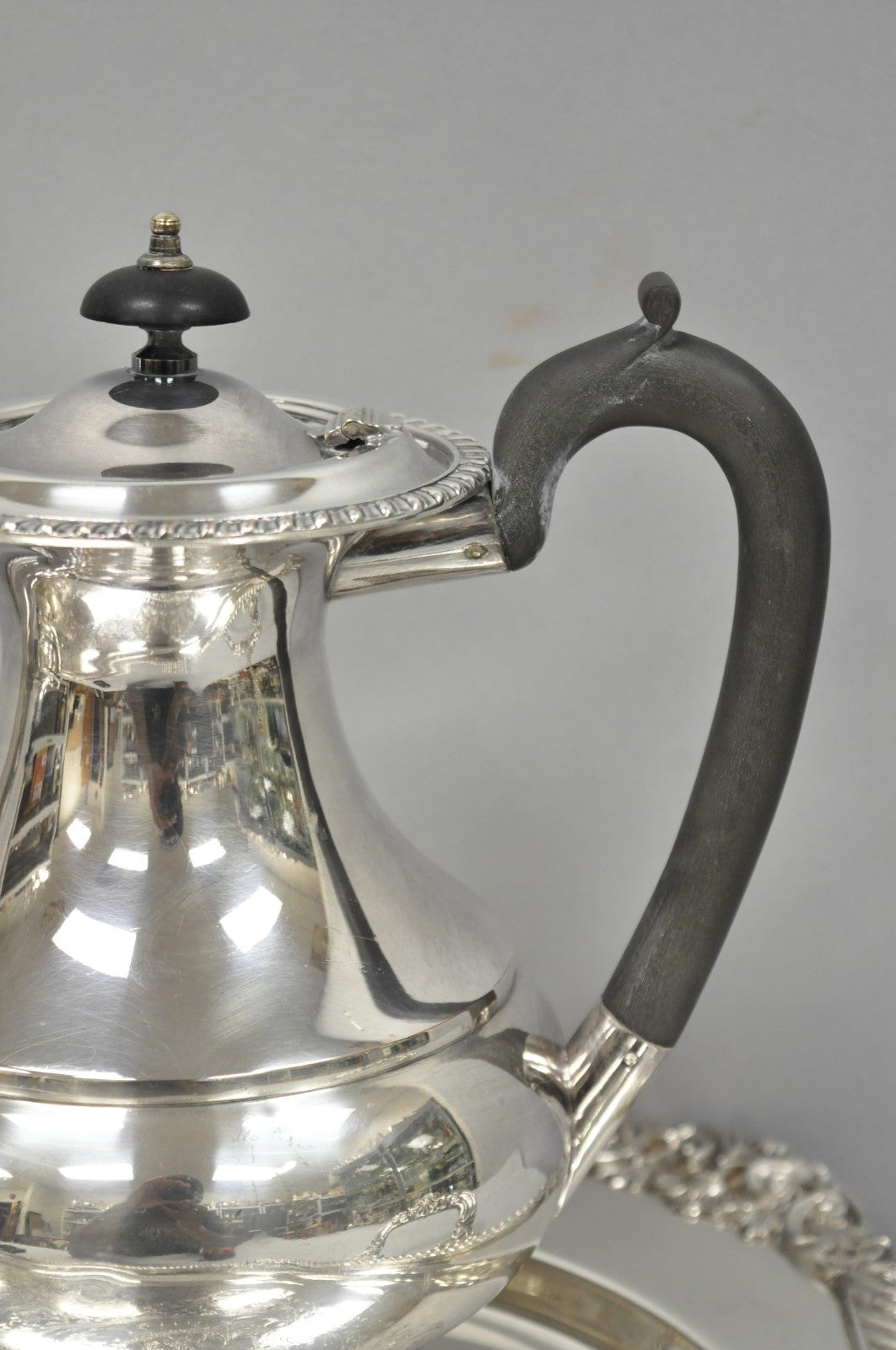 Vintage English Sheffield Edwardian Silver Plated Tea Set w/ Tilting Pot 7 Pcs