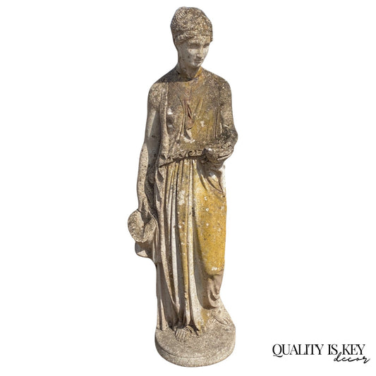 Vintage Greek Classical Goddess Hebe Concrete Stone 40" Garden Statue Figure