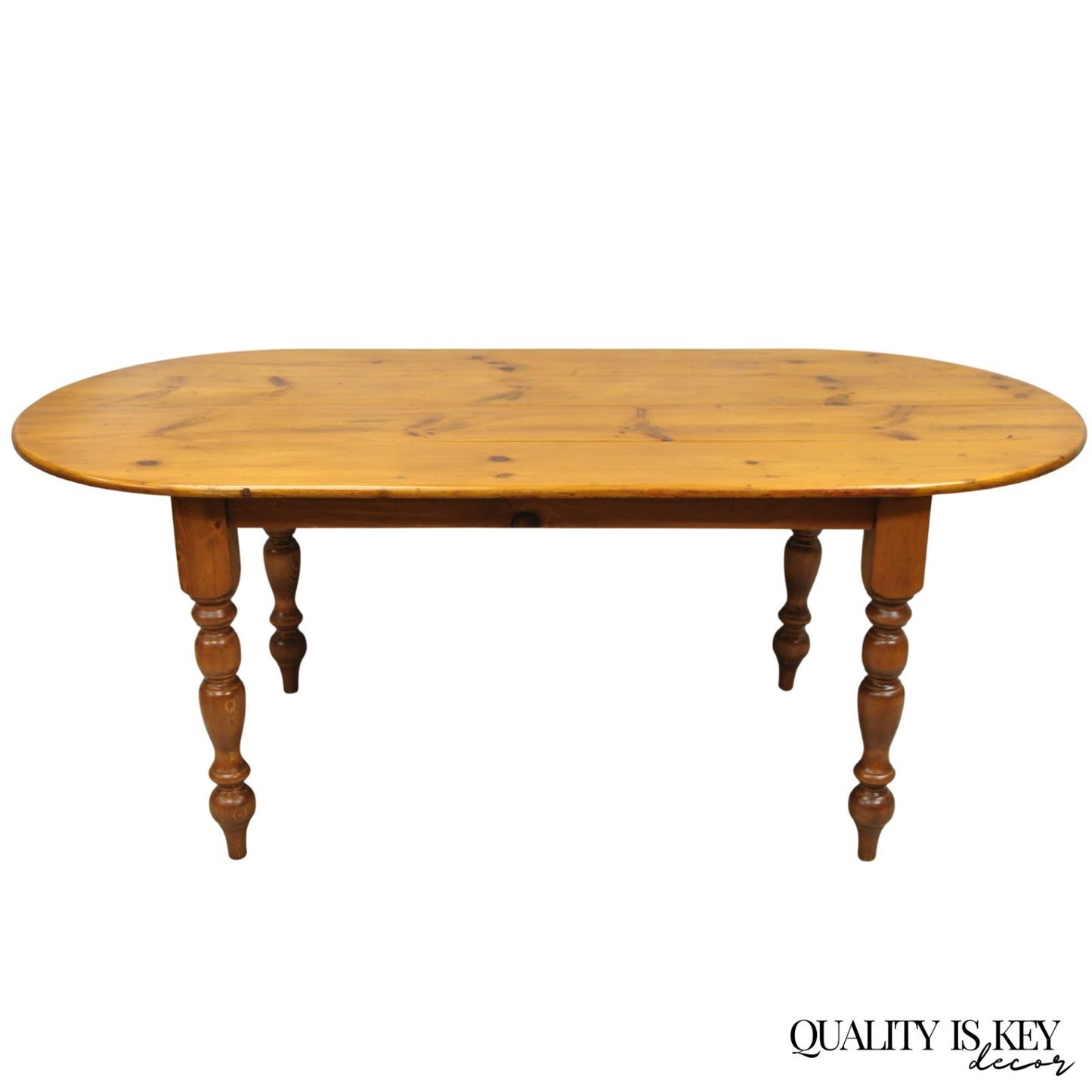 Vintage French Country Oval Pine Wood 78" Baluster Leg Farmhouse Dining Table