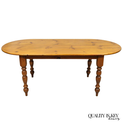 Vintage French Country Oval Pine Wood 78" Baluster Leg Farmhouse Dining Table