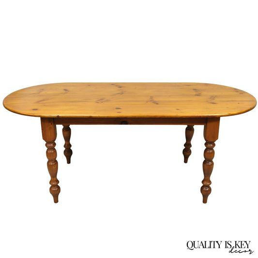 Vintage French Country Oval Pine Wood 78" Baluster Leg Farmhouse Dining Table