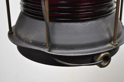 Antique Durkee Marine Ship Lantern Fixture Red Fresnel Pendant Chandelier (A)