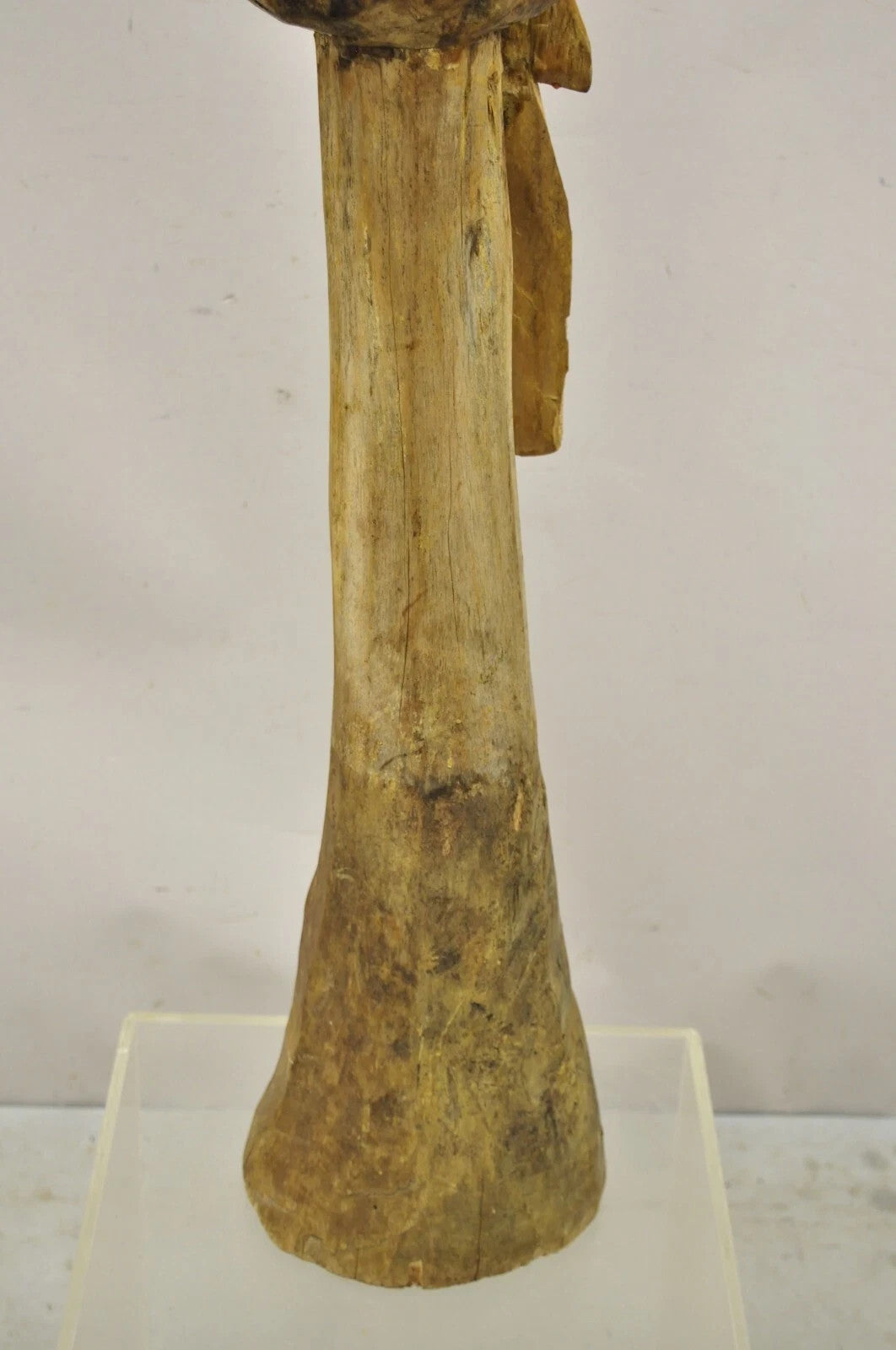 Large 46" Vintage Mid Century Carved Wood Perched Parrot Bird Statue Sculpture
