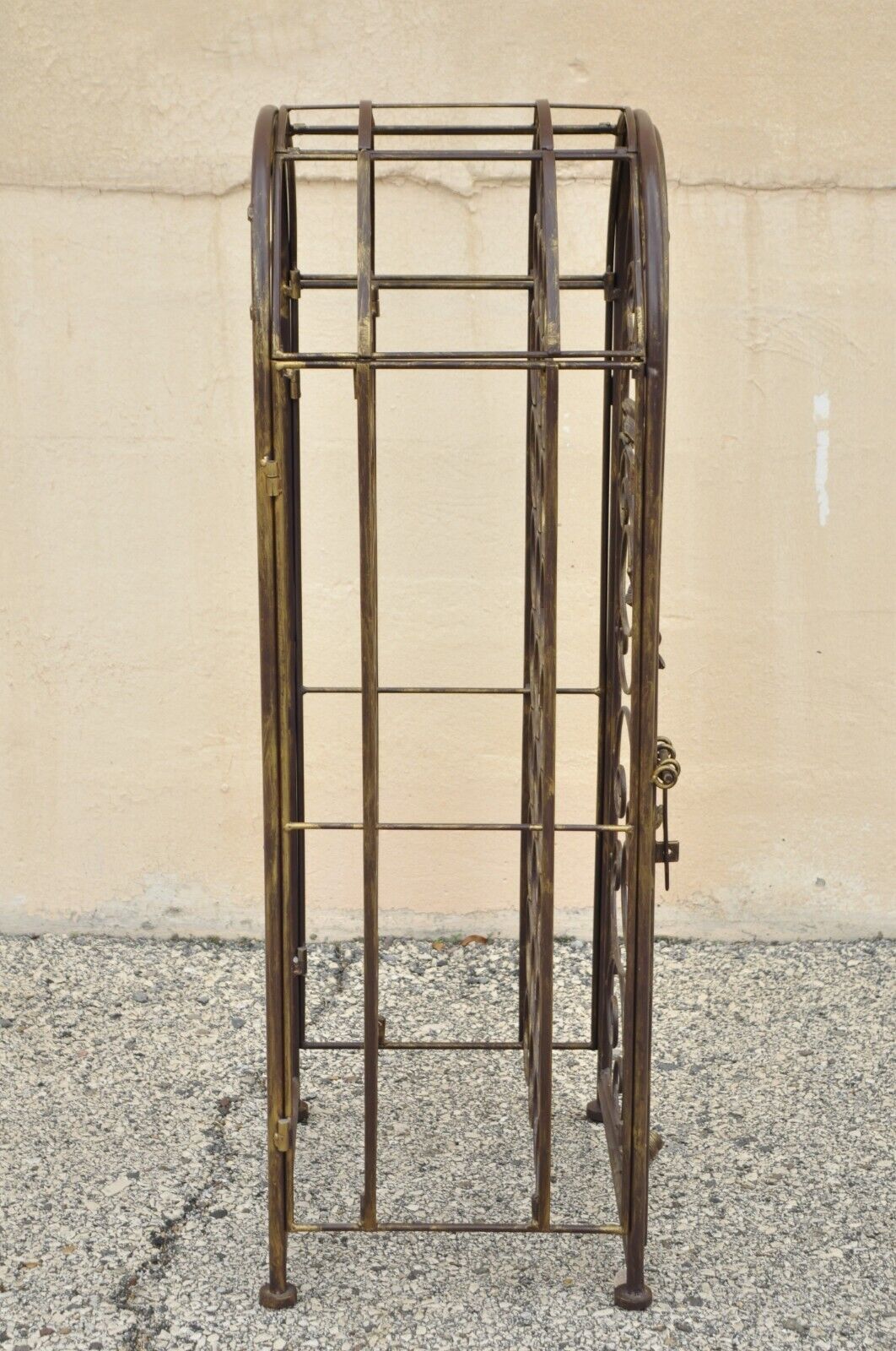 Wrought Iron 37 Wine Bottle Slot Holder Stand with Door Victorian Style