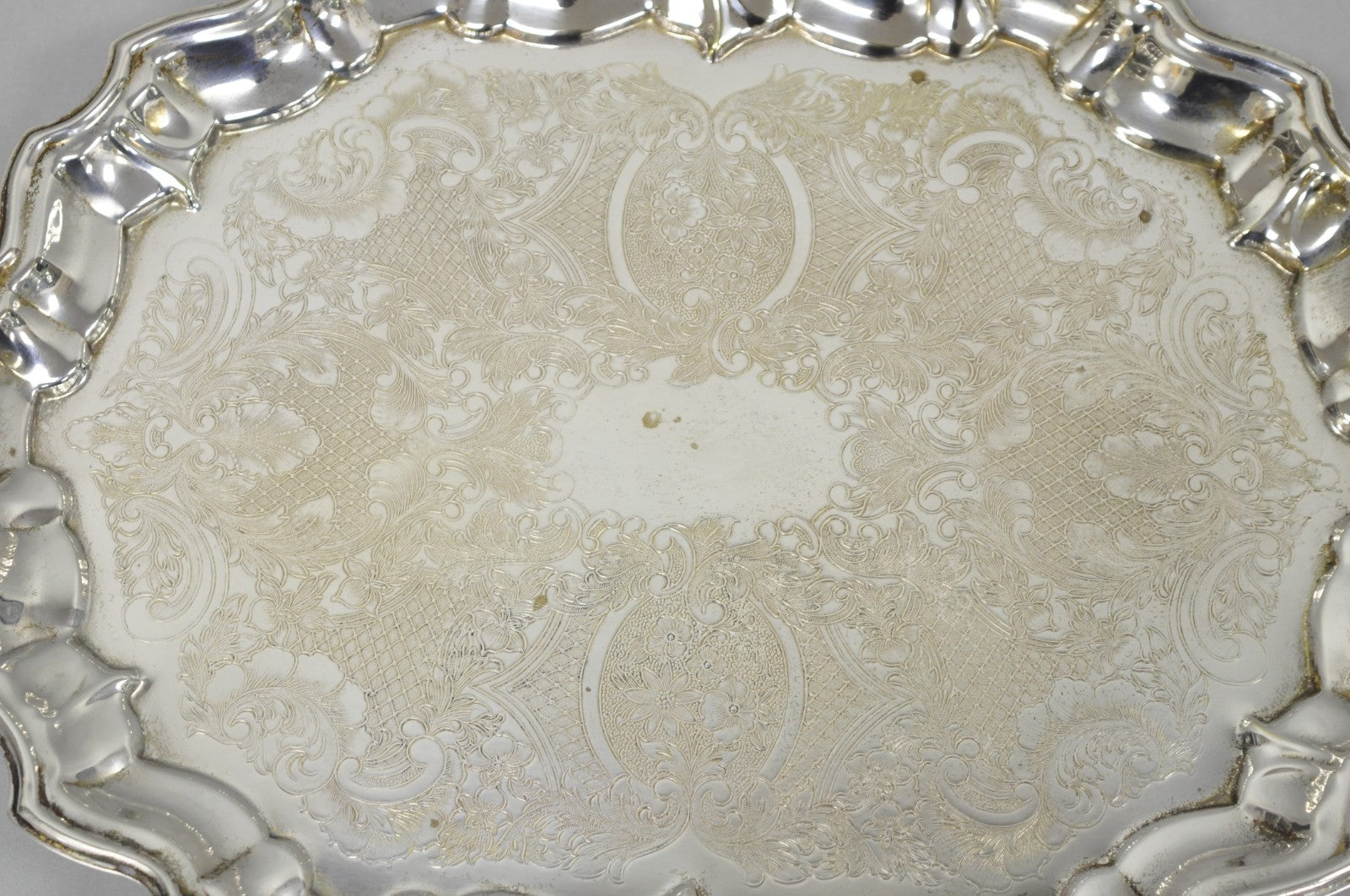 Vintage Kent Silversmiths Scalloped Silver Plated Serving Tray Trinket Dish