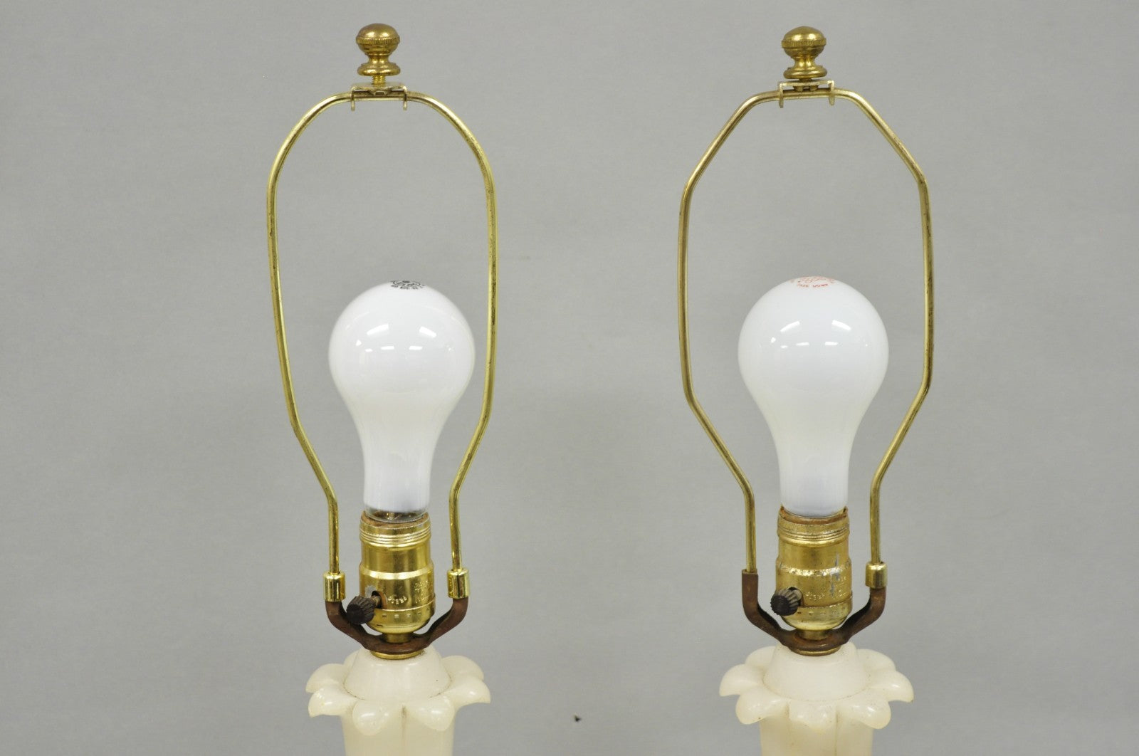 Vintage French Empire Italian Carved Alabaster Column Table Lamps - a Pair
