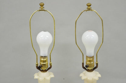 Vintage French Empire Italian Carved Alabaster Column Table Lamps - a Pair