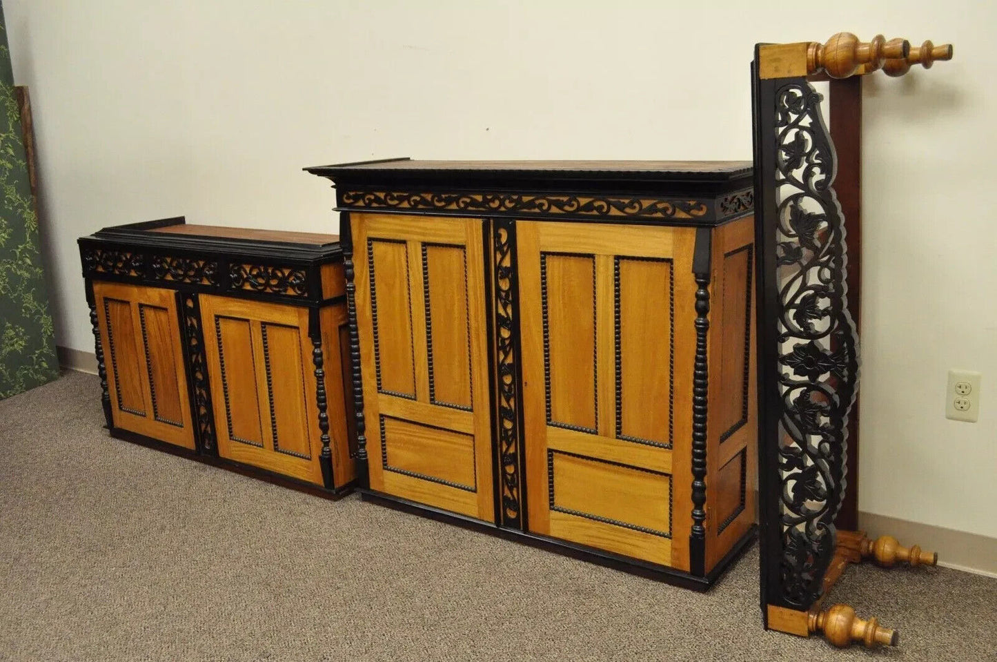 Ceylonese British Colonial Style Satinwood Ebony Mahogany Hutch Cupboard Cabinet