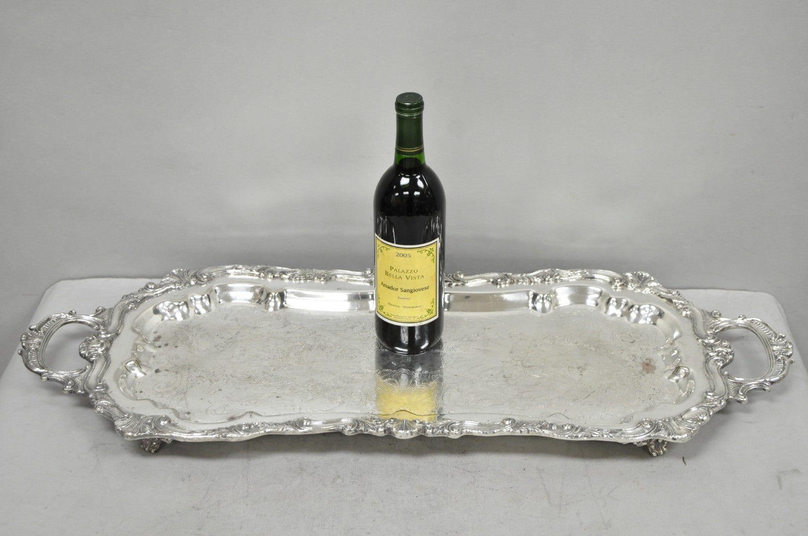Vintage Sheffield Baroque Silver Plated Long Narrow Serving Platter Bar Tray