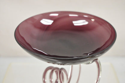 Vintage Hand Blown Italian Murano Style Purple Glass Swirl Compote Candy Dish