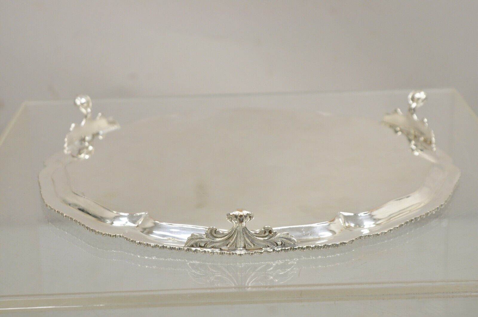 Antique English Victorian Silver Plated Serving Platter Tray Salver w/ Unicorn