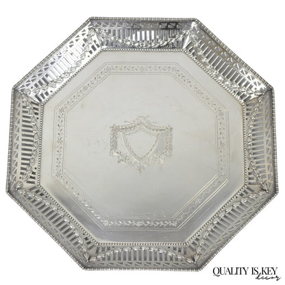 Antique Ellis Barker English Edwardian Silver Plated Octagonal Trinket Dish Tray
