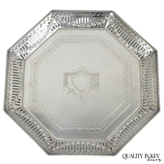 Antique Ellis Barker English Edwardian Silver Plated Octagonal Trinket Dish Tray