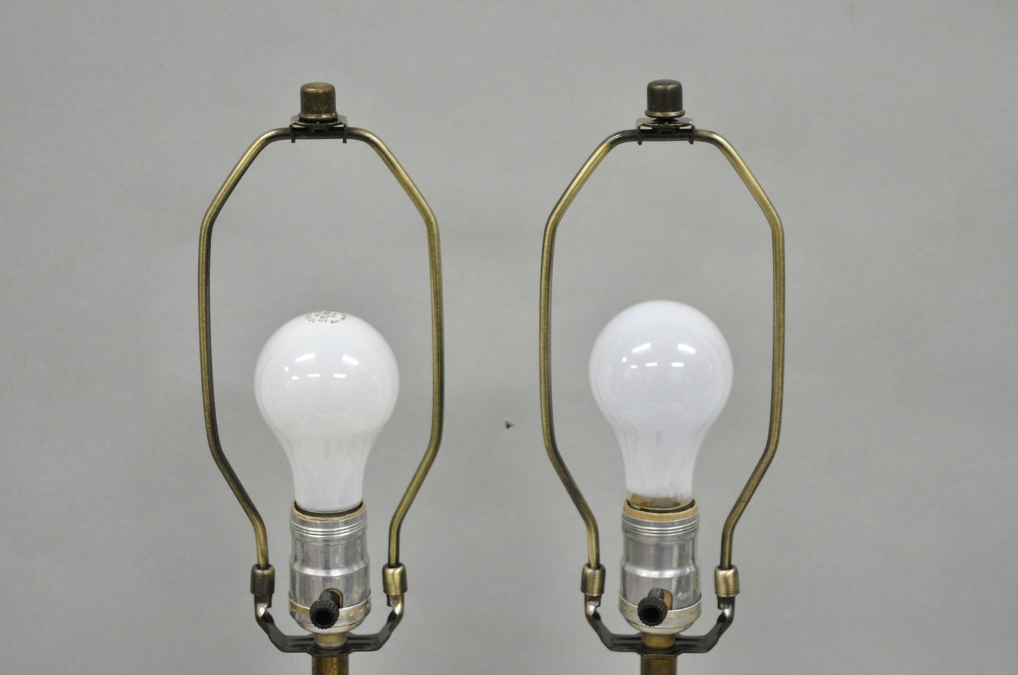 Vintage Mid Century Modern Walnut & Ceramic Small Sculptural Table Lamps - Pair