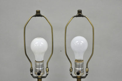 Vintage Mid Century Modern Walnut & Ceramic Small Sculptural Table Lamps - Pair