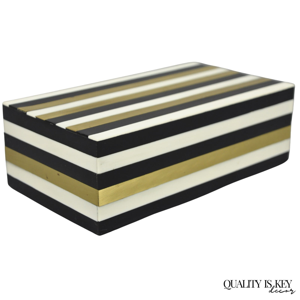Modern Black White & Gold Bone & Brass Inlay Jewelry Trinket Box by Current Home