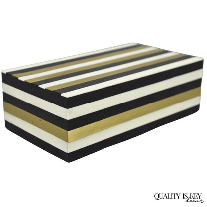 Modern Black White & Gold Bone & Brass Inlay Jewelry Trinket Box by Current Home