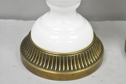 Vintage French Neoclassical White Milk Glass Urn Table Lamp by Paul Hanson, Pair