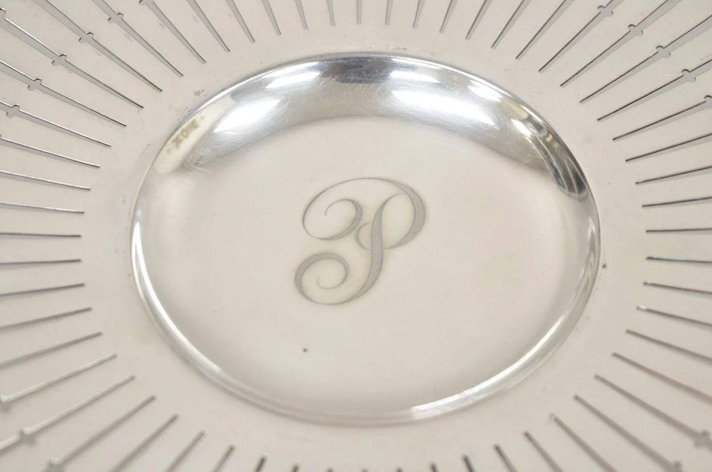 English Edwardian Grapevine Repousse Silver Plated "P" Round Serving Platter
