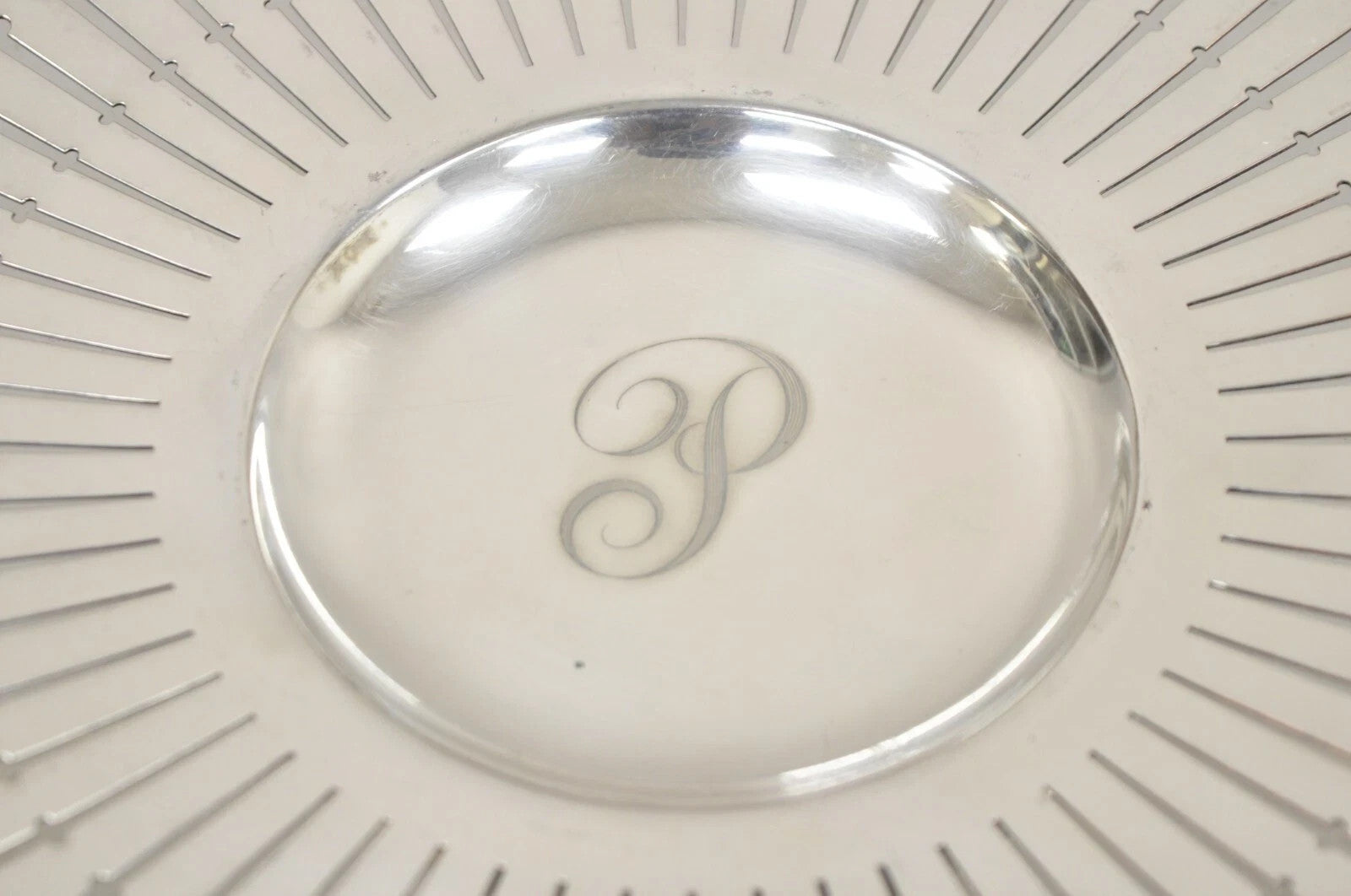 English Edwardian Grapevine Repousse Silver Plated "P" Round Serving Platter