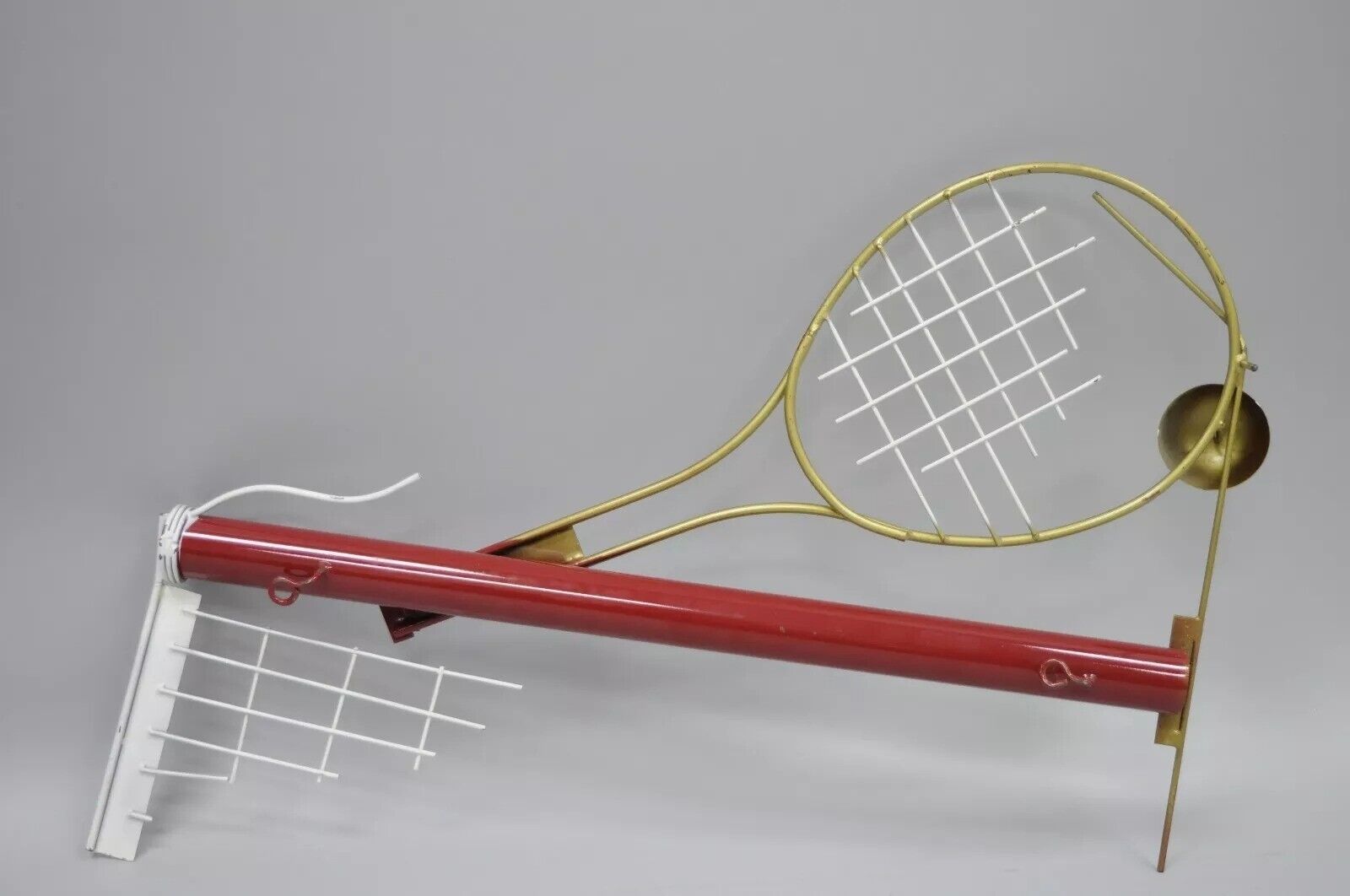 Curtis Jere Modern Pop Art 1988 Red Metal Tennis Racquet and Ball Wall Sculpture