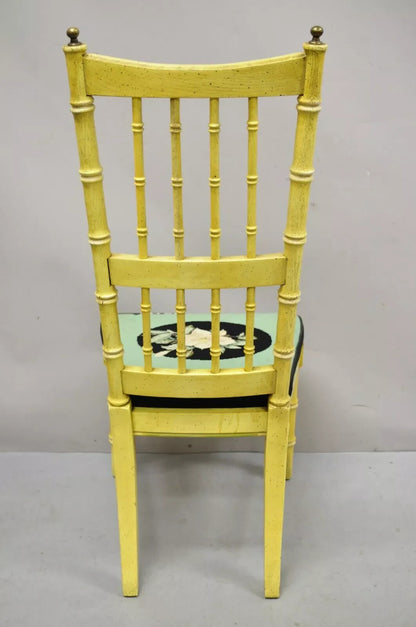 Vintage Thomasville Hollywood Regency Yellow Faux Bamboo Dining Chair - Set of 6